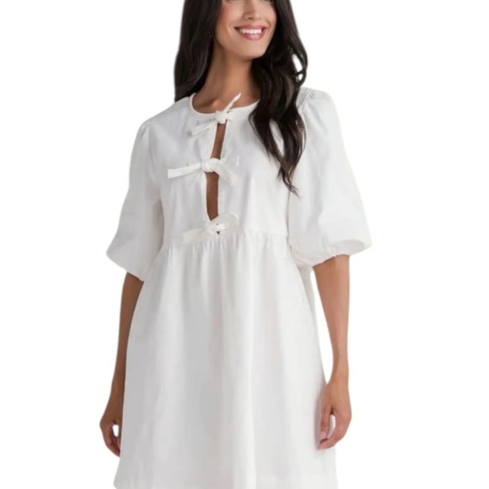Joie White Bow-Accent Mini Dress